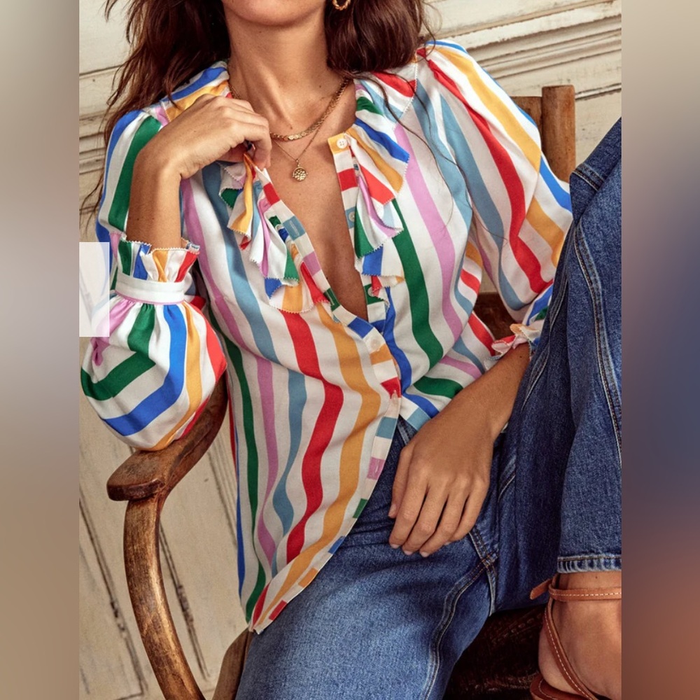 NWT Boden Rainbow Ruffle Collar Silk Blend Top